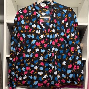J. Crew Black and Blue Floral Blouse